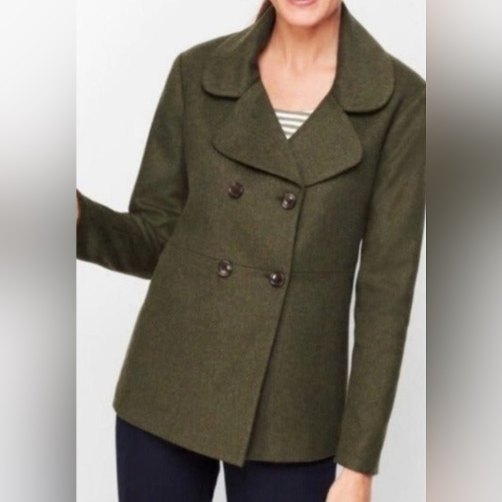 Talbots Olive Double-Breasted Pea Coat NWOT